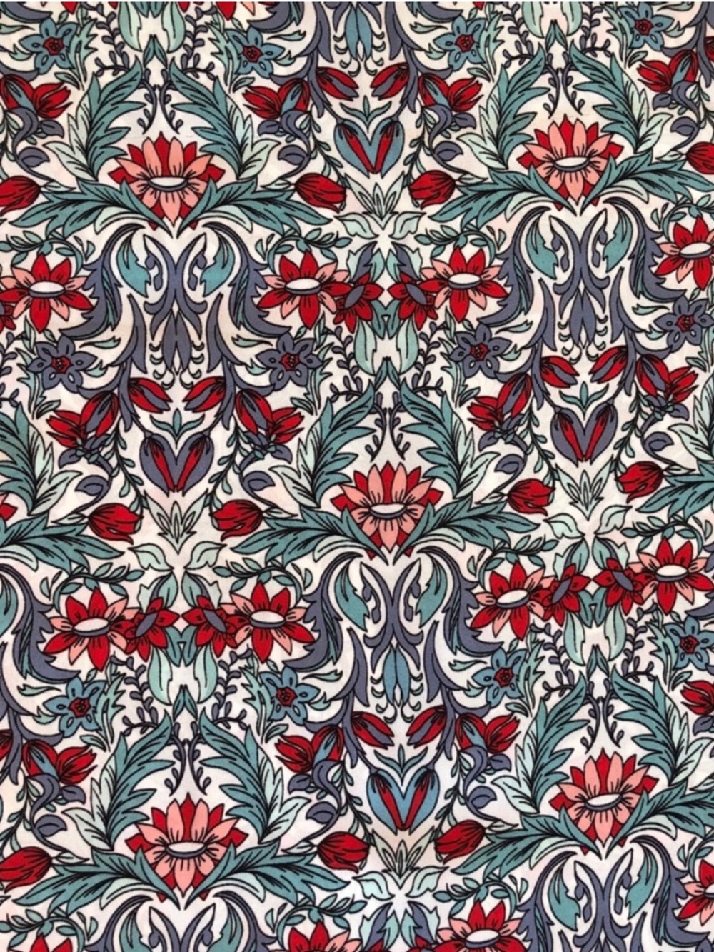 LOFT Red & Teal Floral Flutter Sleeve Blouse - Picture 6 of 7
